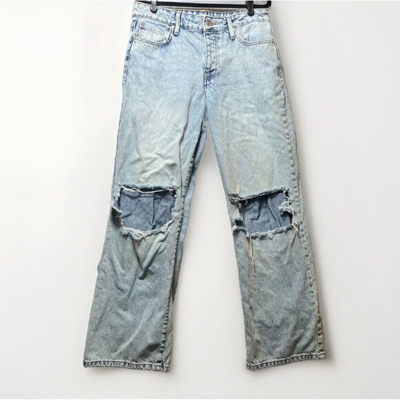 Forever 21 Jeans Women 29 Distressed Baggy Light‎ Wash 90s Y2K Style Ripped Wide - Picture 1 of 8